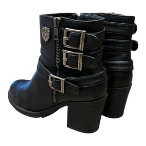 Milwaukee Leather MBL9405 Women's Triple Buckle Side Zipper Black Moto Boots 9